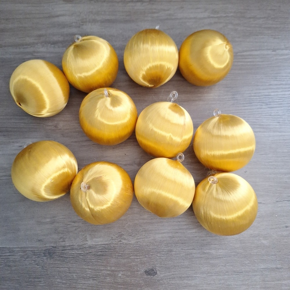 11 MCM Gold Satin Sheen Christmas Tree Ornaments 2.25" Round Ball Foam Core